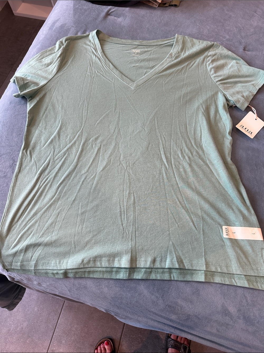 a.n.a Mint Green V-Neck Short Sleeve Tee